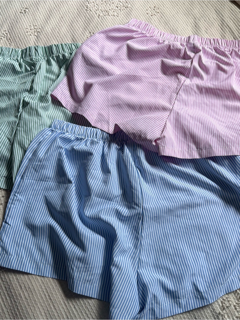 SHEIN Pink and White Striped Elastic Waist Shorts